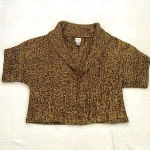 Chico’s Short Sleeve Metallic Sweater Open Wrap Dolman Gold/Brown Size 2